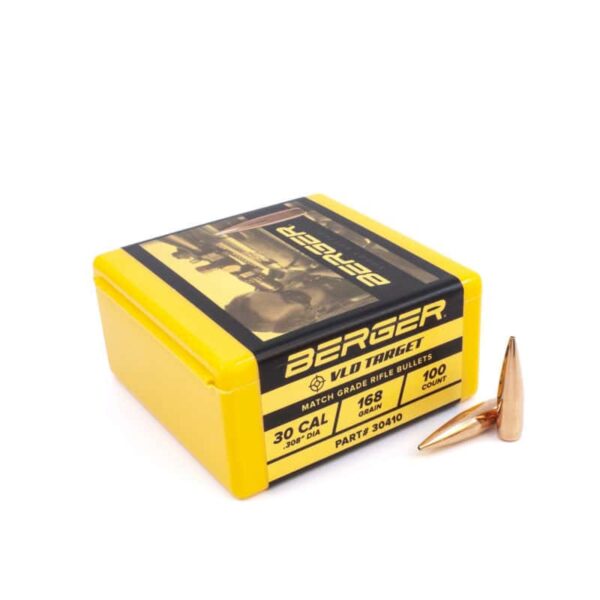 Berger 30 Caliber 168 Grain Very Low Drag (VLD) Target Rifle Bullet Box of 100 - Image 2